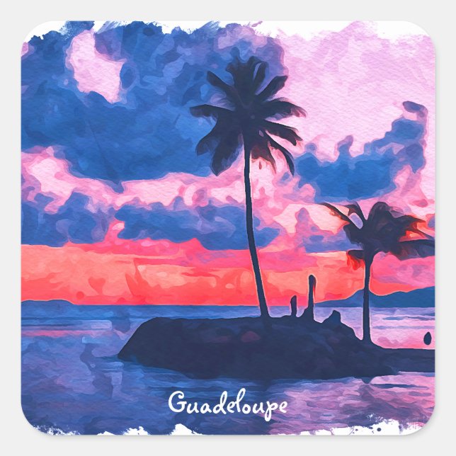 Colorful Guadeloupe Caribbean Island Watercolor Square Sticker (Front)