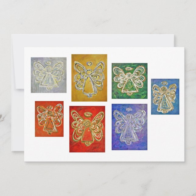 Colorful Guardian Angel Art Custom Invitations (Front)