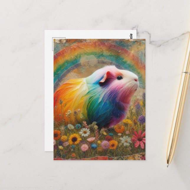 Colorful Guinea Pig in the Meadow Collage Postcard (Front/Back In Situ)