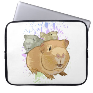 Colorful Guinea Pig Trio Artistic Paint Splash Laptop Sleeve