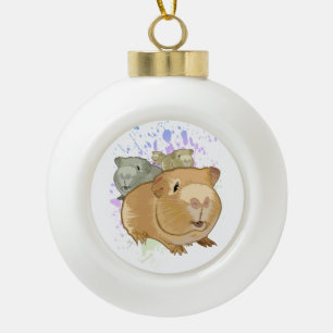 Colorful Guinea Pig Trio Rainbow Paint Splash Ceramic Ball Christmas Ornament