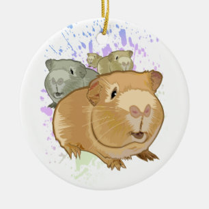 Colorful Guinea Pig Trio Rainbow Paint Splash Ceramic Ornament