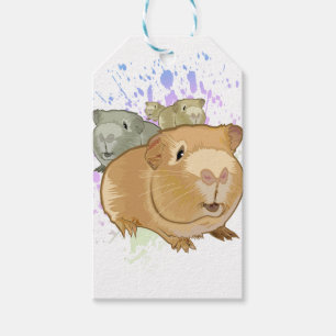 Colorful Guinea Pig Trio Rainbow Paint Splash Gift Tags