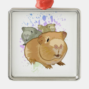 Colorful Guinea Pig Trio Rainbow Paint Splash Metal Ornament