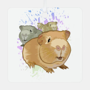 Colorful Guinea Pig Trio Rainbow Paint Splash Metal Ornament