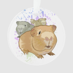 Colorful Guinea Pig Trio Rainbow Paint Splash Ornament