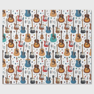 Colorful Guitar and Music Pattern Wrapping Paper