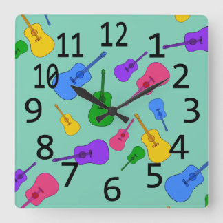 Colorful Guitar Collage in Colors Wall Clocks