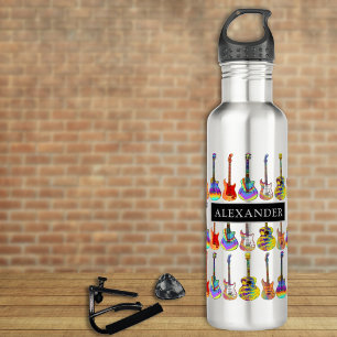 colorful guitar pattern add Name Stainless Steel Water Bottle