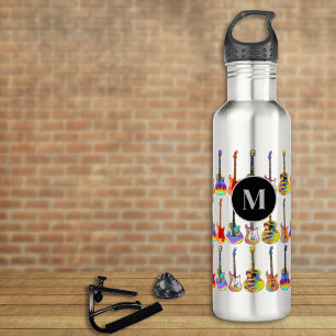 Colorful Guitar Pattern Monogram Stainless Steel Water Bottle