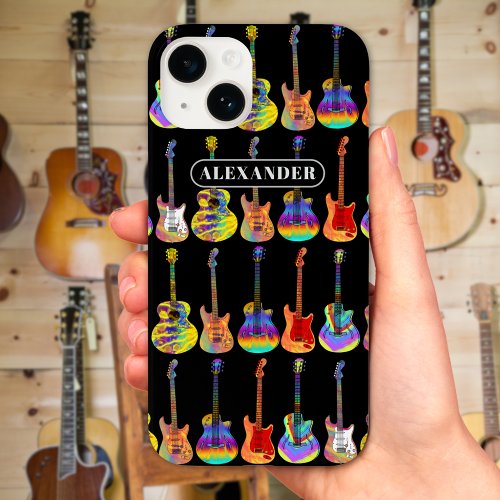 Colorful Guitar Pattern on Black add Name Case_Mate iPhone 14 Case