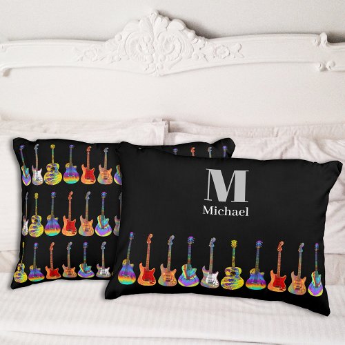 Colorful Guitar Pattern on Black add Name Pillow Case