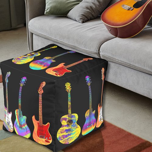 Colorful guitar pattern pouf