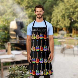colorful guitar player personalized  apron