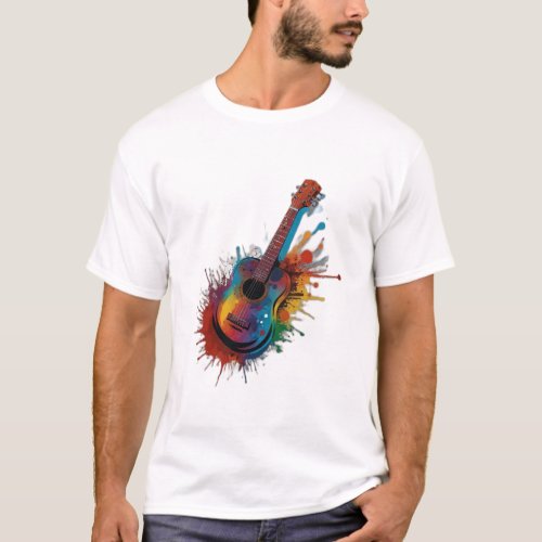 Colorful Guitar Printed T shirt