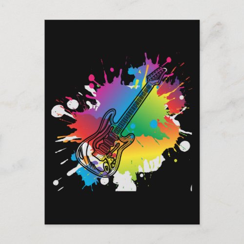 Colorful Guitar Retro Rock and Roll Music Postcard