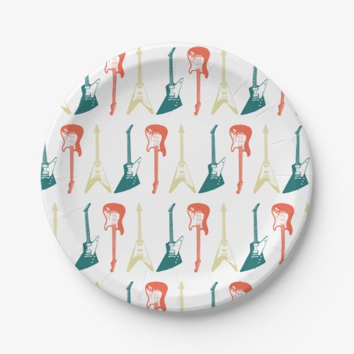 Colorful Guitar Rock and Roll Rockstar Birthday Paper Plates