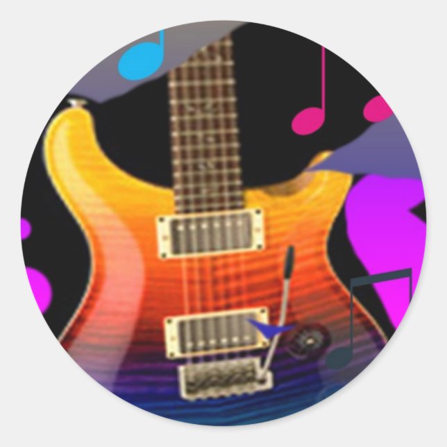Colorful Guitar - Rock On! Classic Round Sticker (Front)