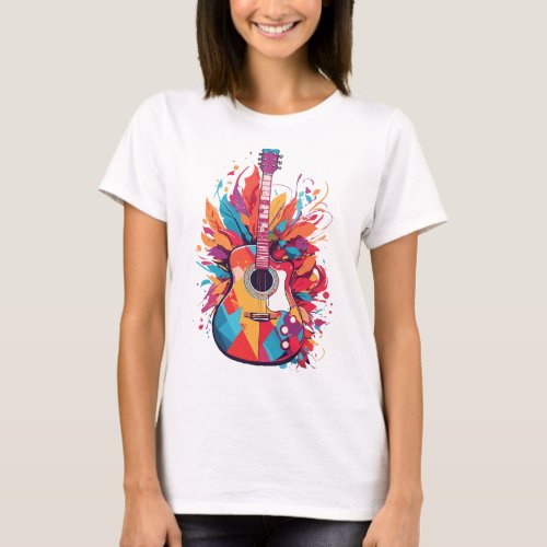 Colorful Guitar Splash Art Clip Art with AI Genera T_Shirt