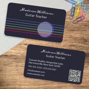 Colorful Guitar Strings Music Teacher Business Card