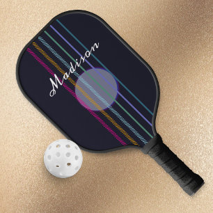 Colorful Guitar Strings Sleek Modern Monogrammed Pickleball Paddle