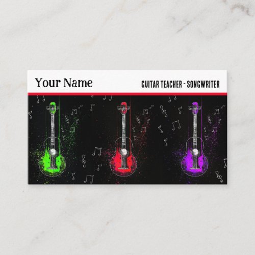 Colorful Guitar Trio Music Instructor Guitarist Business Card