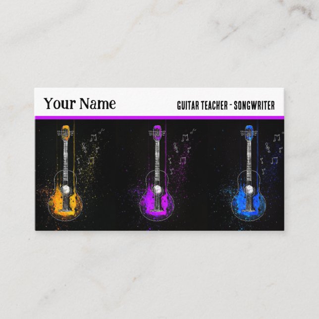 Colorful Guitar Trio Music Instructor Guitarist Business Card (Front)