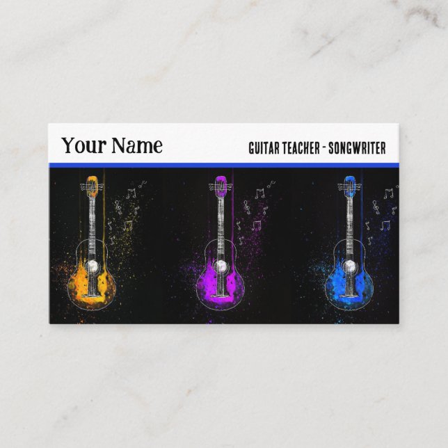 Colorful Guitar Trio Music Instructor Guitarist Business Card (Front)