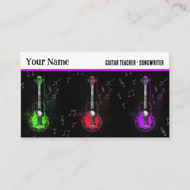 Colorful Guitar Trio Music Instructor Guitarist Business Card (Front)