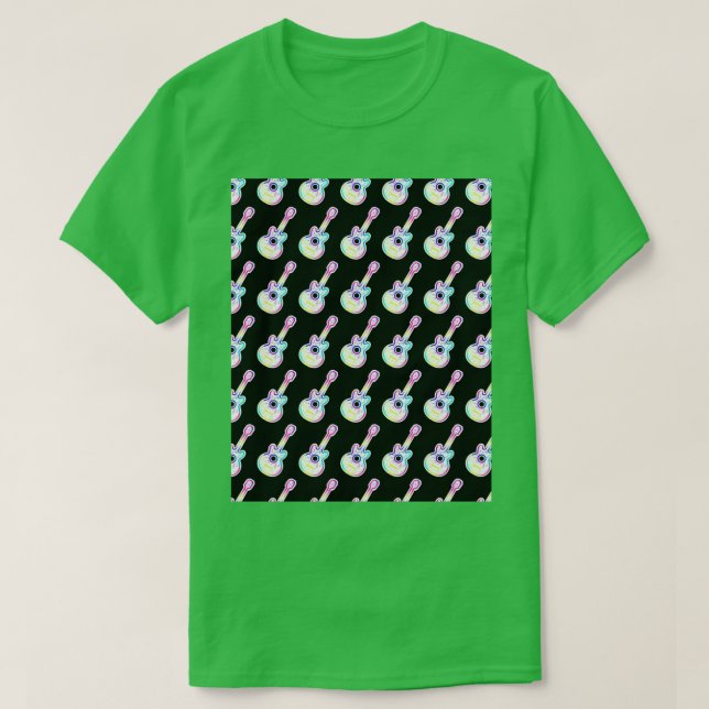 Colorful Guitar with Notes Graphic T-Shirt (Design Front)