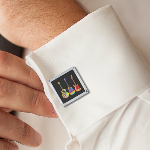 Colorful Guitars Black and Silver Cufflinks