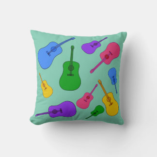 Colorful Guitars Collage Rainbow Colors Throw Pillow