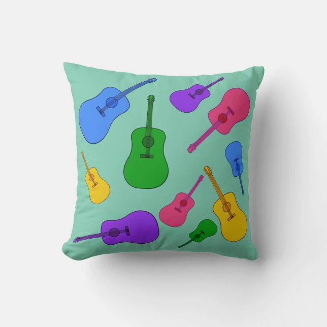 Colorful Guitars Collage Rainbow Colors Throw Pillow (Front)