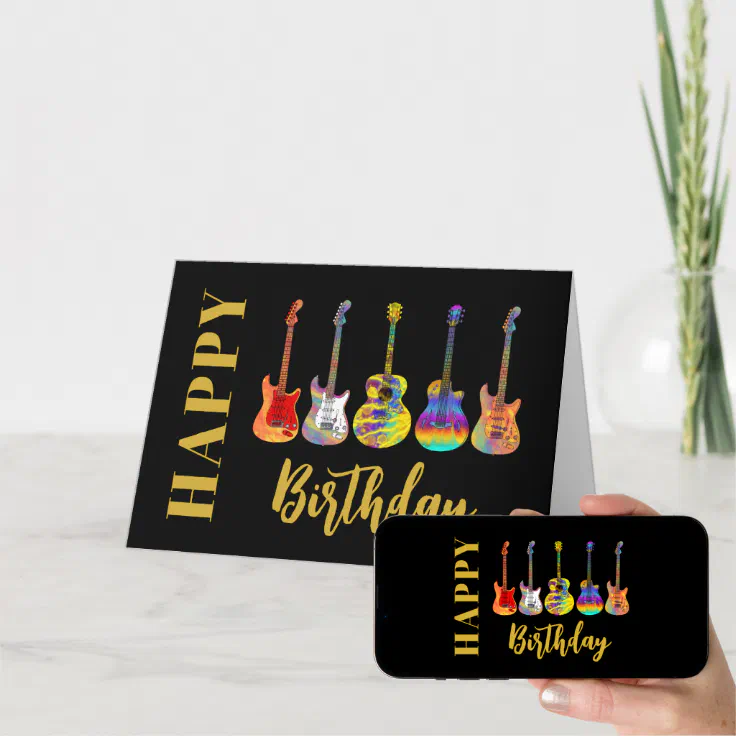 Colorful Guitars Happy Birthday Card Zazzle