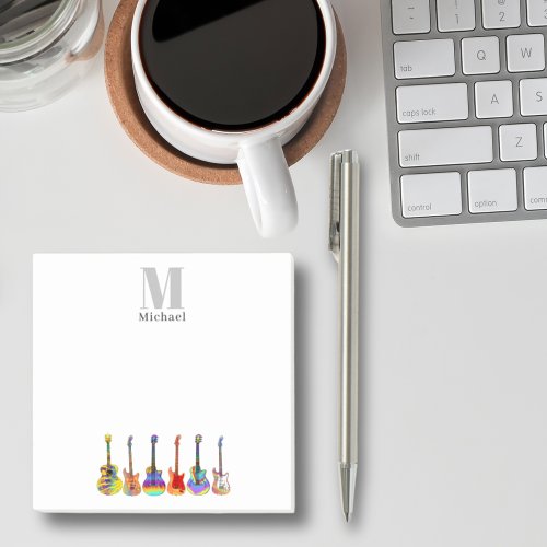 Colorful Guitars Monogram Musician Post_it Notes