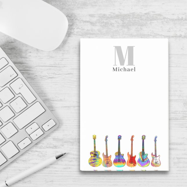 Colorful Guitars Monogram Post-it Notes (Guitar teacher custom monogram postit notes)