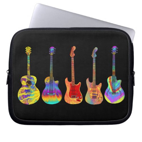 Colorful Guitars on Black Laptop Sleeve