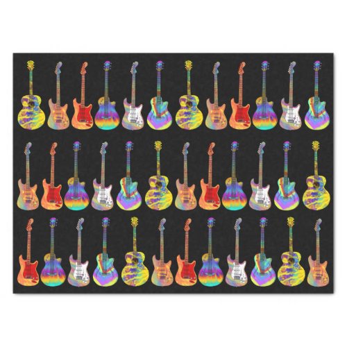Colorful Guitars on Black Tissue Paper