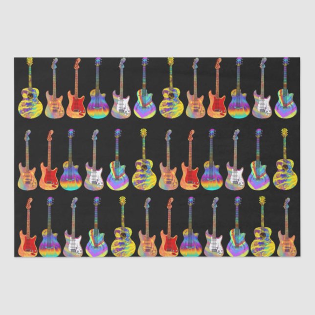 Colorful Guitars on Black Tissue Paper (Front)