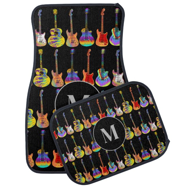 Colorful guitars pattern personalized car floor mat (Set)