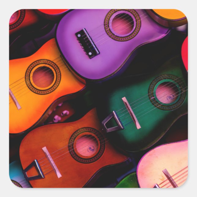 Colorful Guitars Square Sticker (Front)