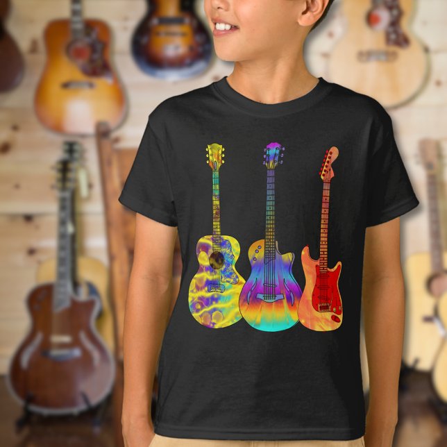 Colorful Guitars T-Shirt (Colorful guitar black tshirt psychedelic funky guitars for guitarists musicians and music lovers)