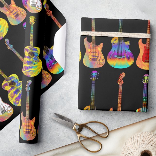 Colorful Guitars Wrapping Paper (Colorful funky guitar pattern wrapping paper for guitarists musicians songwriters and music perform)
