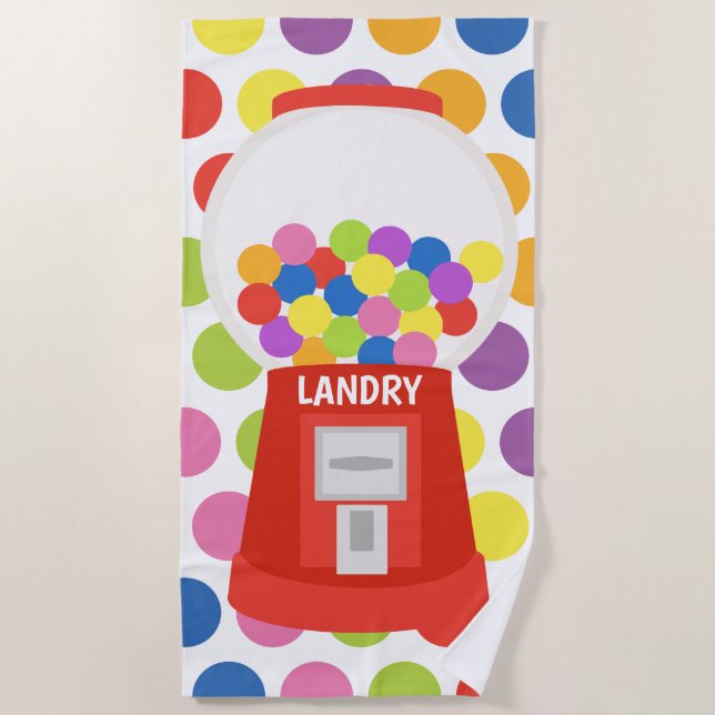 Colorful Gumball Machine Personalized Beach Towel (Front)