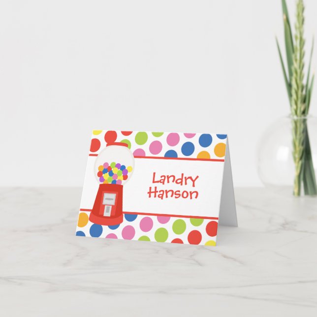 Colorful Gumballs Personalized Folded Note Cards (Front)