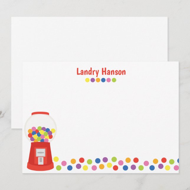 Colorful Gumballs Personalized Stationery Thank You Card (Front/Back)