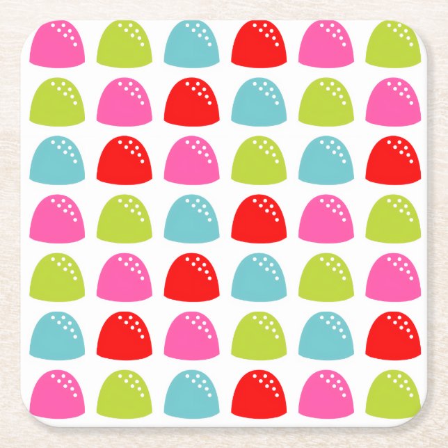 Colorful Gumdrop Pattern – Retro Candy Design Square Paper Coaster (Front)