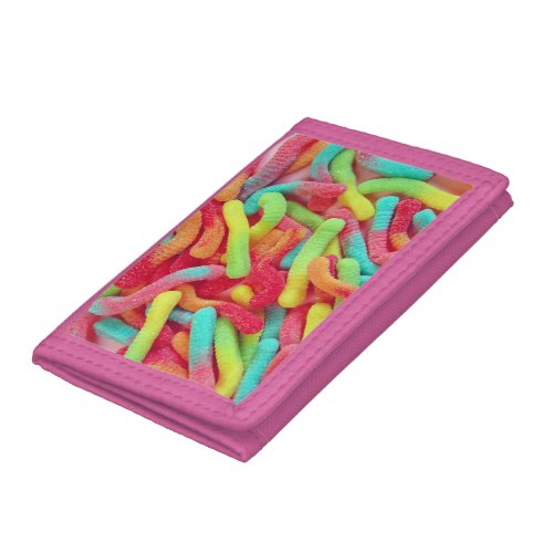 Colorful gummy worm candy wallet