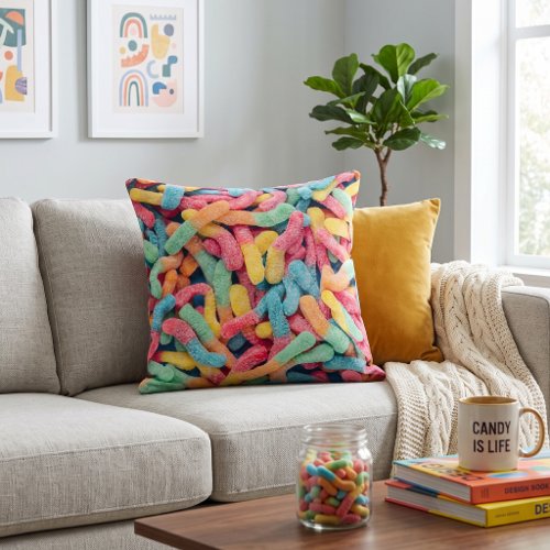 Colorful Gummy Worms Throw Pillow