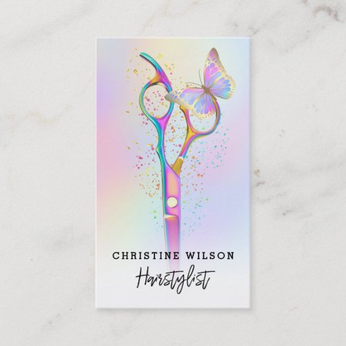 colorful hair stylist scissors and butterfly business card